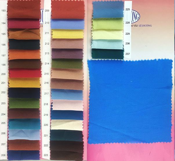 Các màu vải Chifon - Vải Lê Dương  - Công Ty TNHH Sản Xuất Thương Mại Dệt May Lê Dương